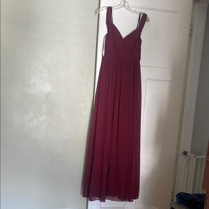 Azazie Burgundy Pleated Sweetheart Maxi Dress